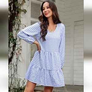 Nwt SHIBEVER long sleeves plaid, gingham mini dress